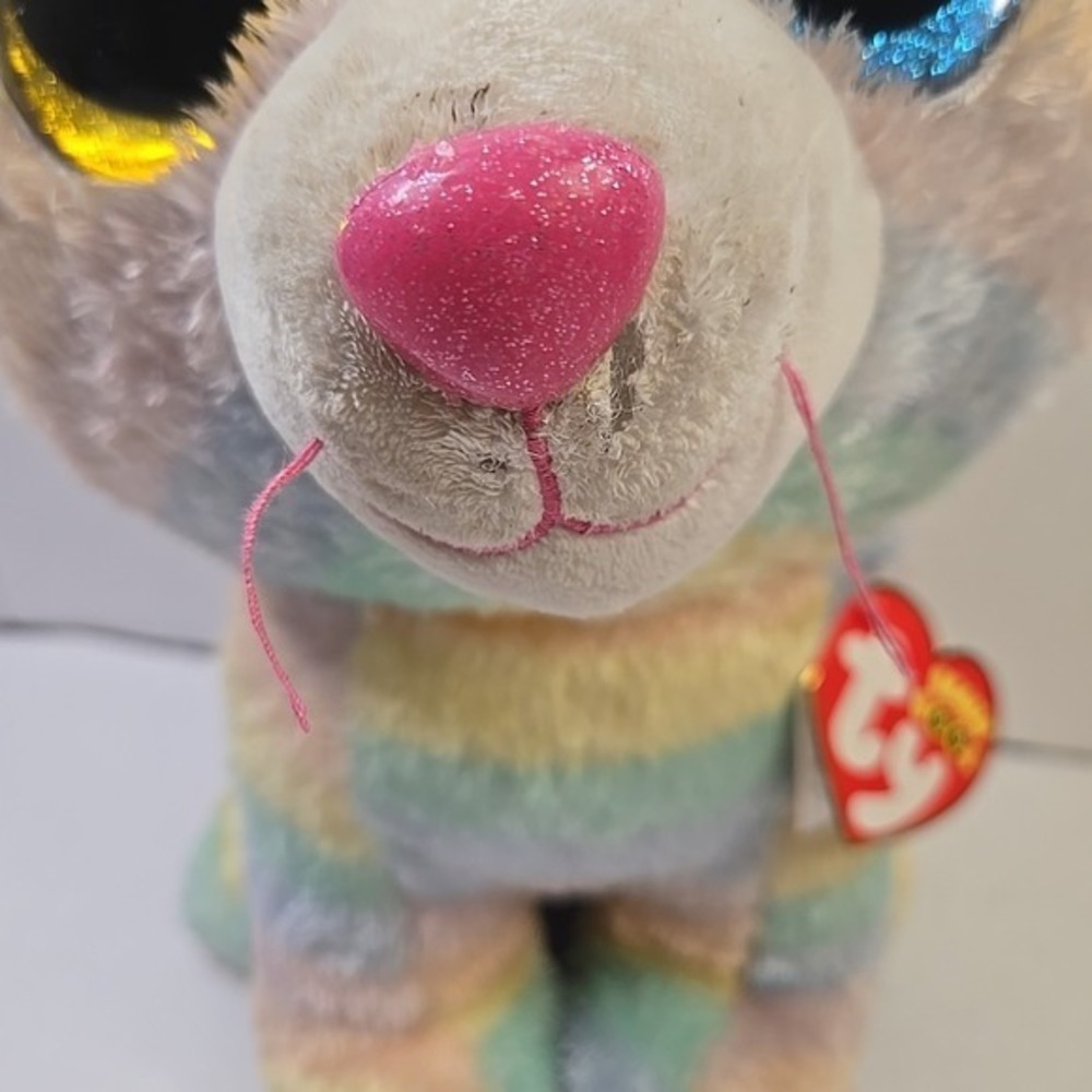 Ty Beanie Boos Heather Large Rainbow Cat Plush 17"2018 Blue Gold Glitter Eyes - Picture 12 of 16